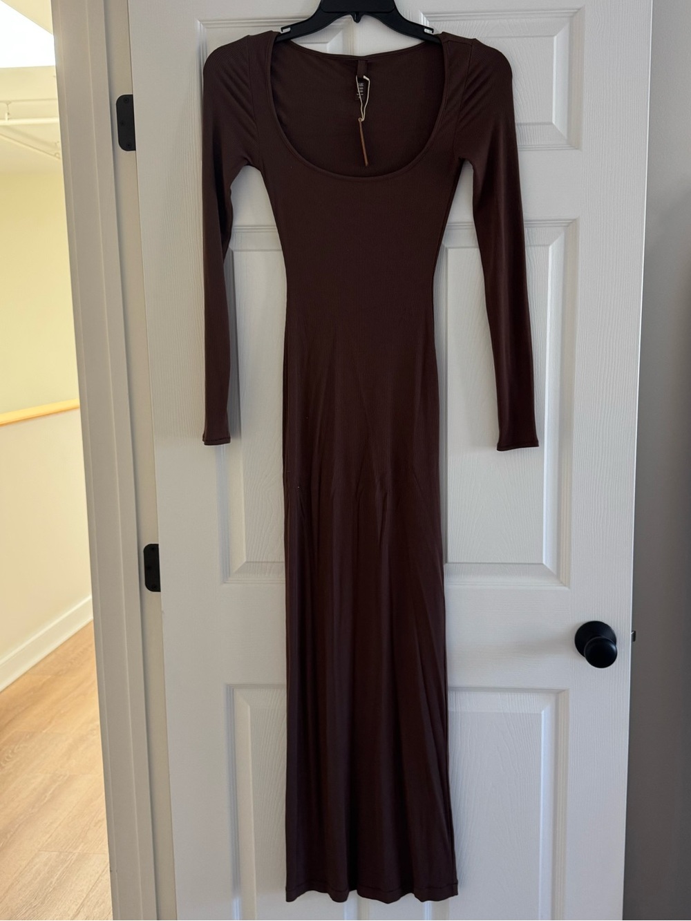 SKIMS Brown Long Sleeve Scoop Neck Maxi Dress